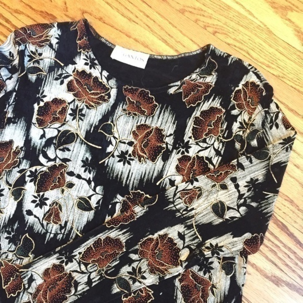 Gantos Long Sleeve Floral Women’s Fitted Black Blouse - L